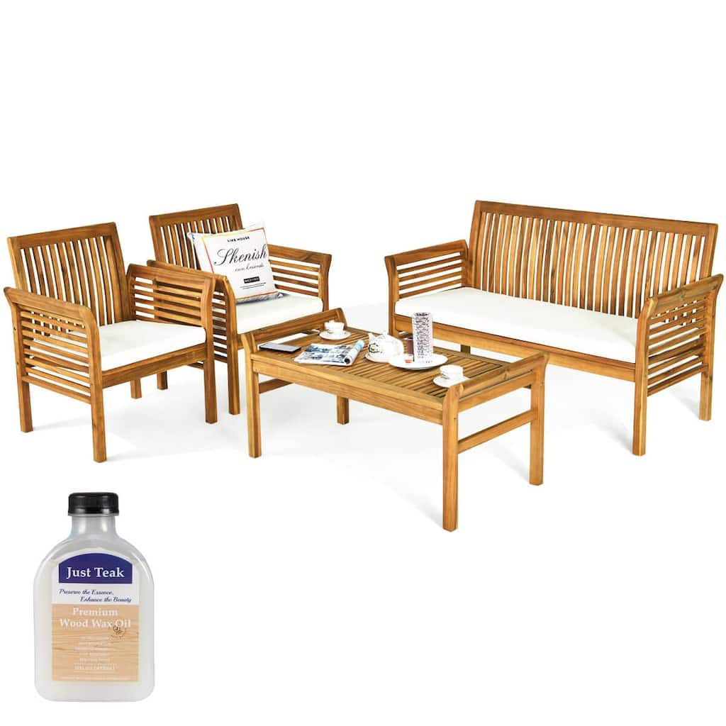 Costway 4 Piece Outdoor Acacia Wood Sofa Set with/without Teak Wood - as pic shows - See Details
