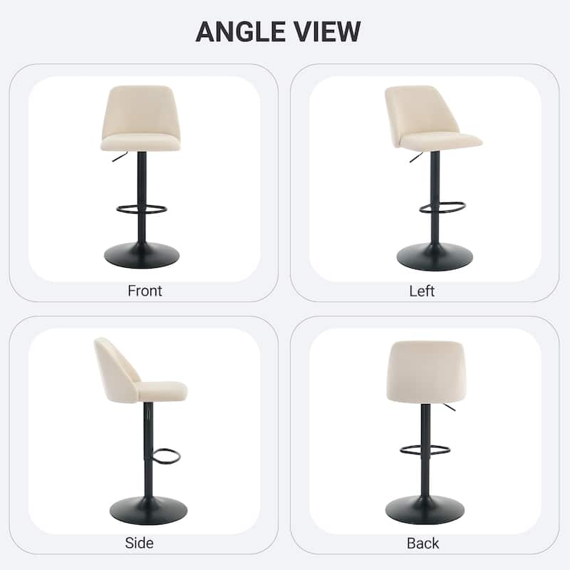 RENEWLINE Adjustable Swivel Bar Stool - PU Leather Counter Height Stool with Square Open Back for Kitchen Island