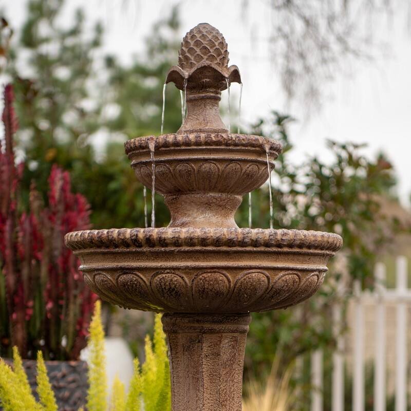 XBrand 39" 2-Tier Outdoor Freestanding Solar Water Fountain - Classic Sand Stone Resin Bird Bath with Pump - Solar Powered