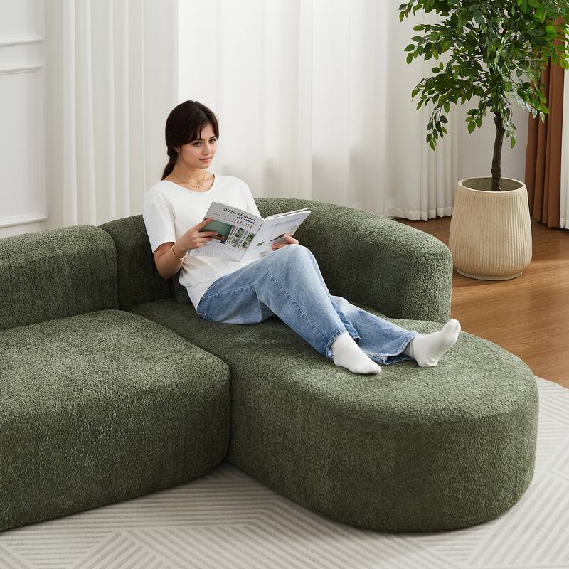 L-Shaped Modular Sectional Sofa, Comfy Chenille Boneless Cloud Couch, Corner Deep Seat Sofa with 2 Throw Pillows