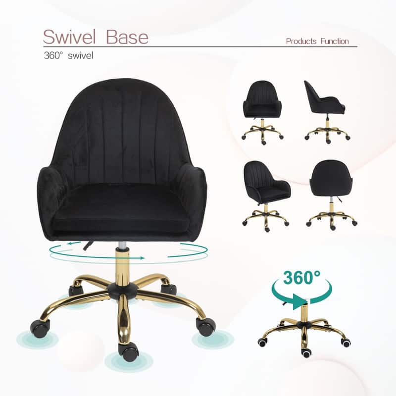 Velvet Home Office Chair with Wheels, Desk Chairs with Side Arms and Gold Metal Base