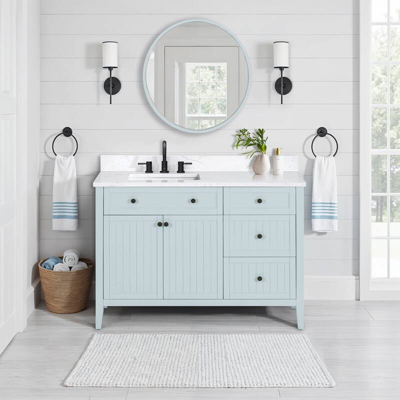 Layla Bathroom Vanity in Ice Blue with Cala White Engineered Stone Top