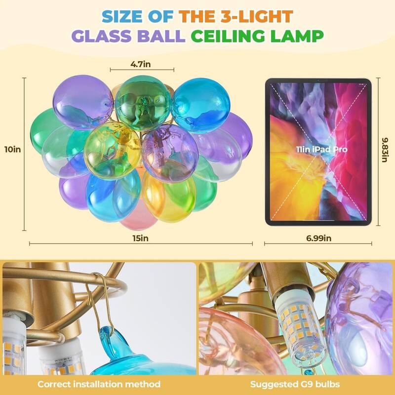 Colorful Glass Bubble Ball Swirled Glass Chandelier - Multicolor