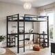 preview thumbnail 2 of 10, Industrial Modern Full Metal Loft Bed with Desk and Shelves, Loft Bed with Ladder and Guardrails, Black with Black Desk