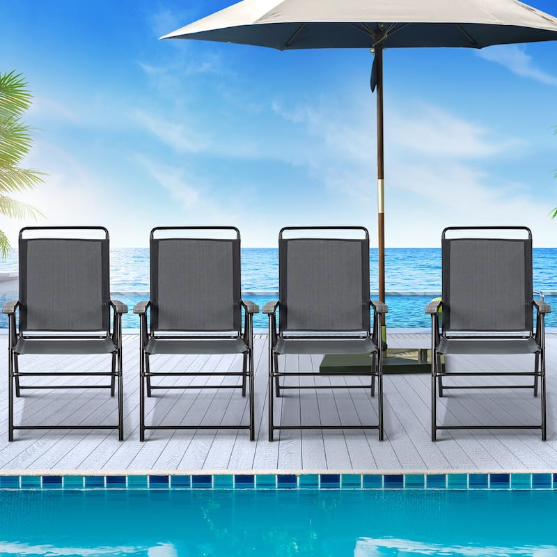 Costway 4PCS Outdoor Patio Folding Chair Armrest Portable Camping Lawn - Grey