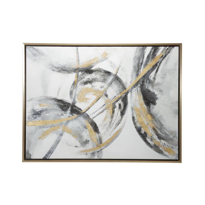Canvas Abstract Living Room Framed Wall Art with Gold Frame - Gold - Roche River Decor