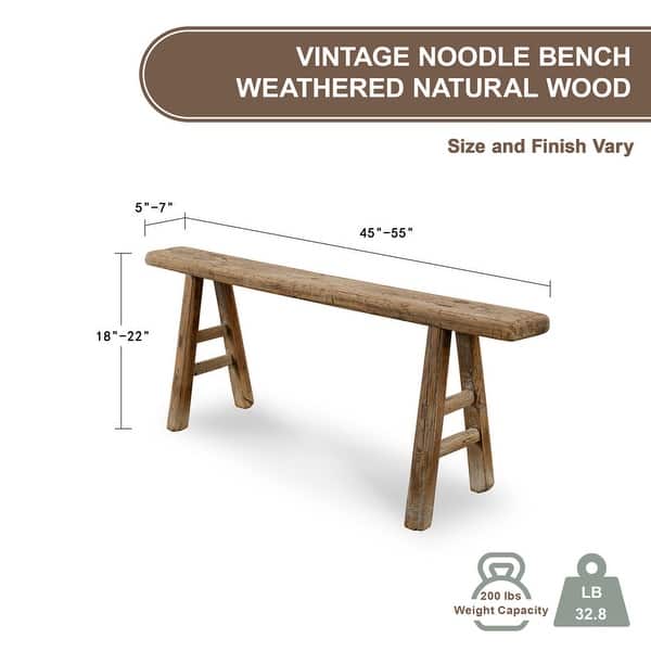 dimension image slide 1 of 2, Vintage Noodle Bench Weathered Natural (size and finish vary)