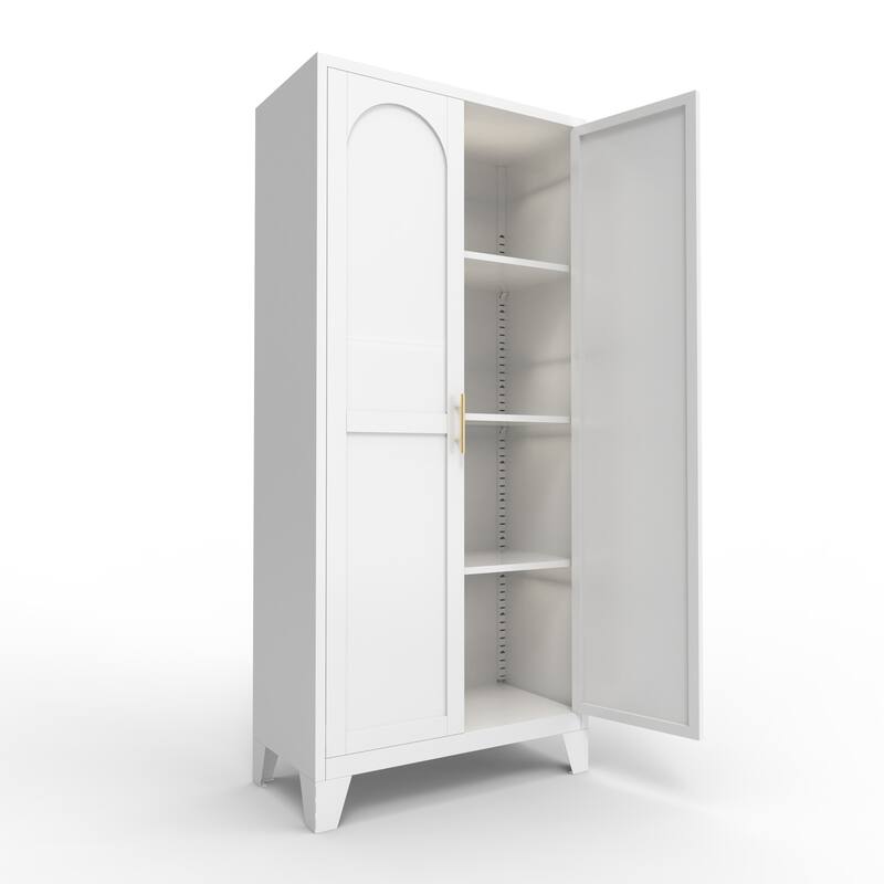61" 2 Shapely Doors Cabinet, Metal Storage Cabinet with Doors and Adjustable Shelves, for Bedroom, Living Room