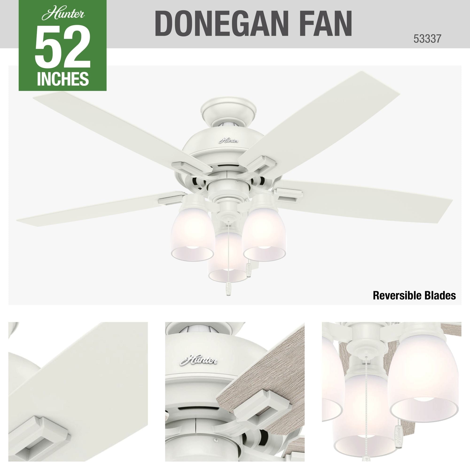 Hunter 52 Donegan Ceiling Fan With 3 Light Led Light Kit And Pull Chain Overstock 12205592