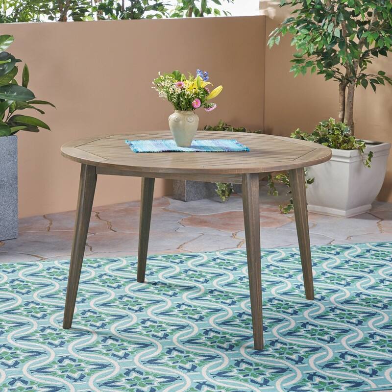 Acacia Wood Outdoor Dining Table - Modern Teak Finish Square Patio Table for Backyard - Grey