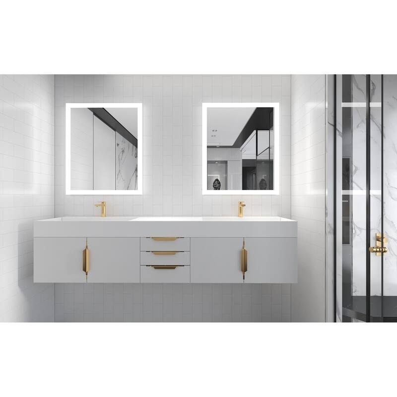 Amazon 84" Wall Mounted Double Bathroom Vanity Set w/ White Top