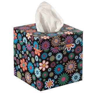Facial Tissue Box Holder for Your Bathroom, Office, or Vanity with Decorative Floral Design