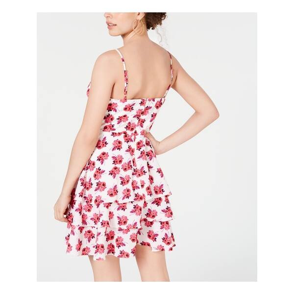 B Darlin Women's Zippered Floral Spaghetti Strap V Neck Mini Layered Dress  White Size 7\8 - Bed Bath & Beyond - 40564786