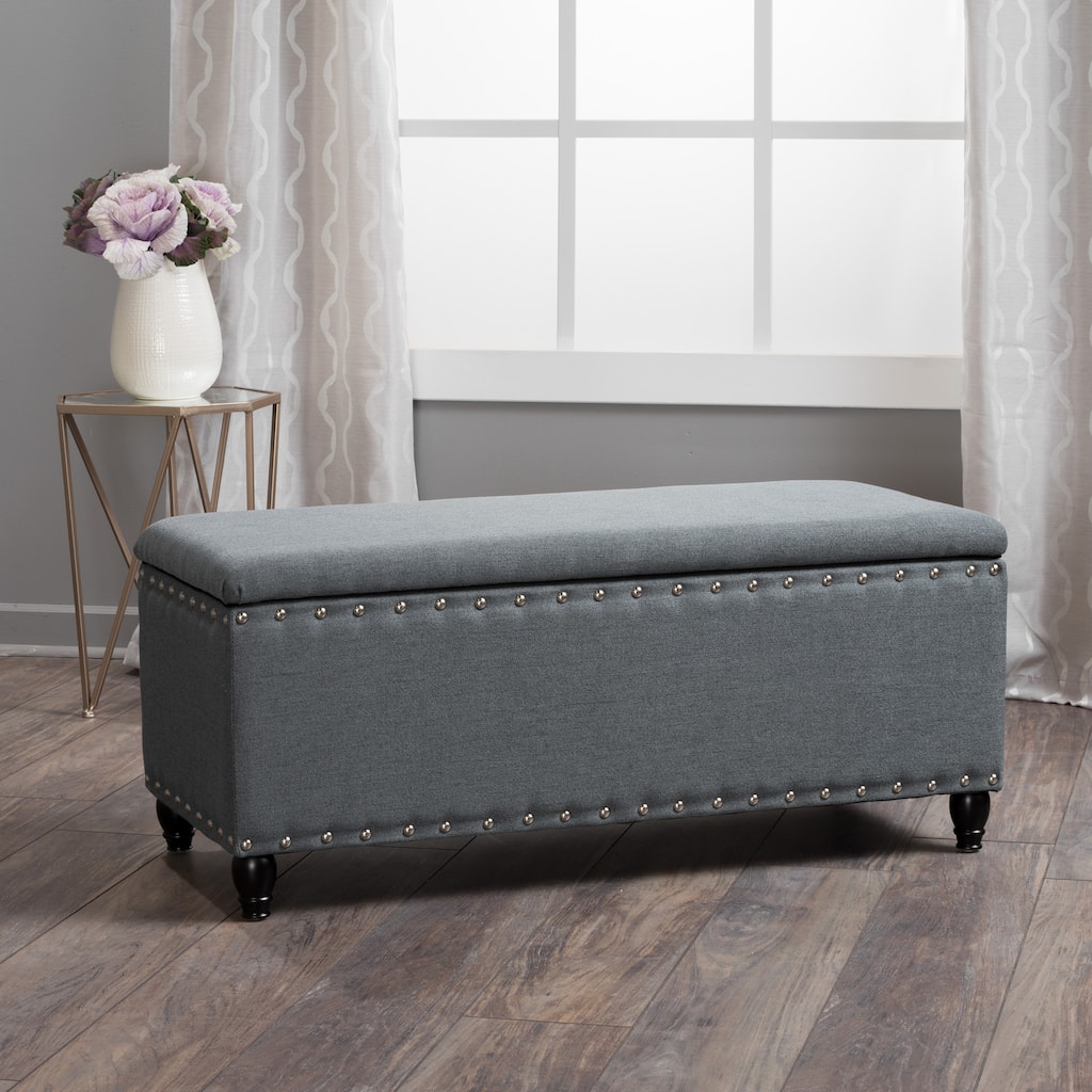 Simple Upholstered Storage Bench Hallway Bench with Nail Trim, Entryway Footrest Seat Leisure Stool Corridor Stool