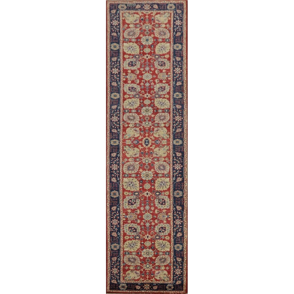 Hand Knotted Oriental 100% Wool Carpet Traditional All-Over Red Ziegler Runner Rug - 12' 0'' X 2' 6''