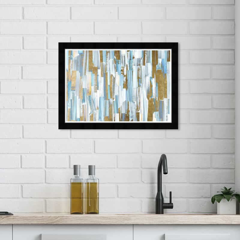 Wynwood Studio Prints Abstract Blues and Golds White and Metallic Gold Modern & Contemporary Wall Art Canvas Print - Black