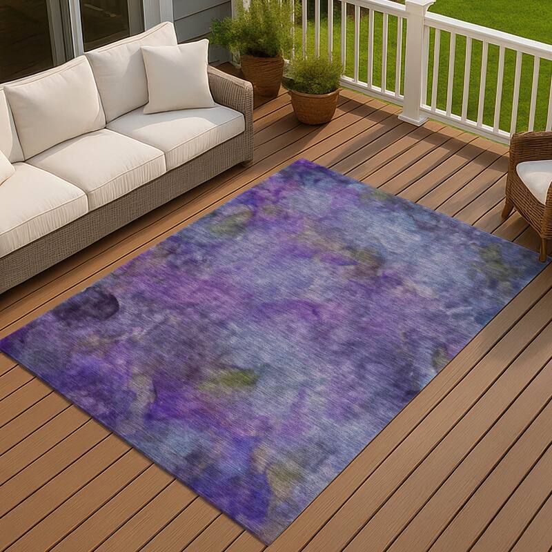 Machine Washable Indoor/ Outdoor Abstract Contemporary Chantille Rug - Purple - 3' x 5'