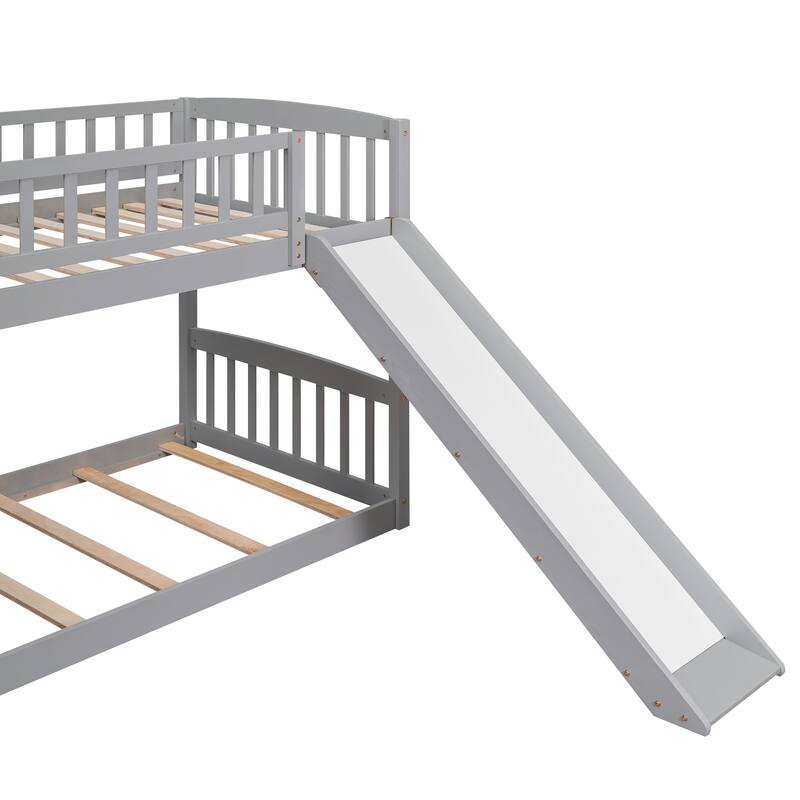 Twin Over Twin Bunk Bed with Drawers, Slide, and Stairs, Gray