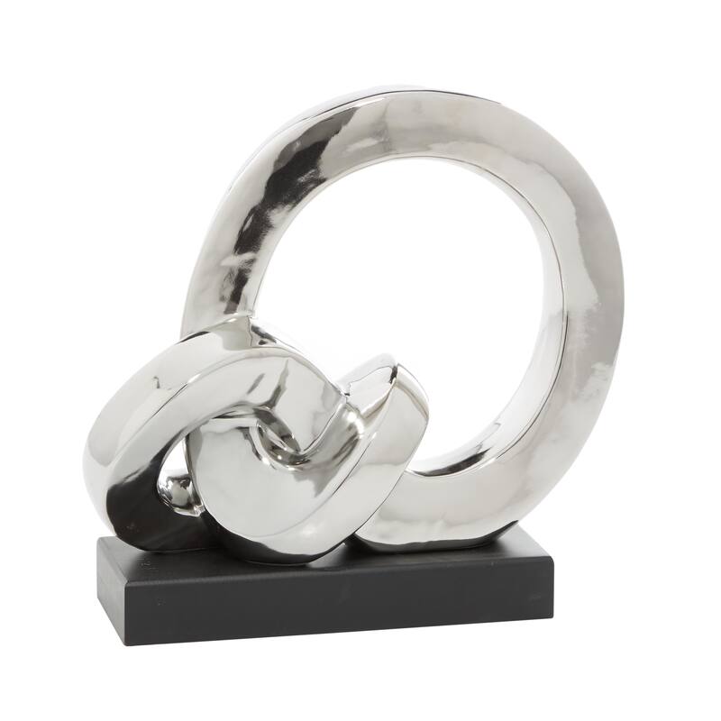 Silver Polystone Link Abstract Decorative Sculpture with Black Base