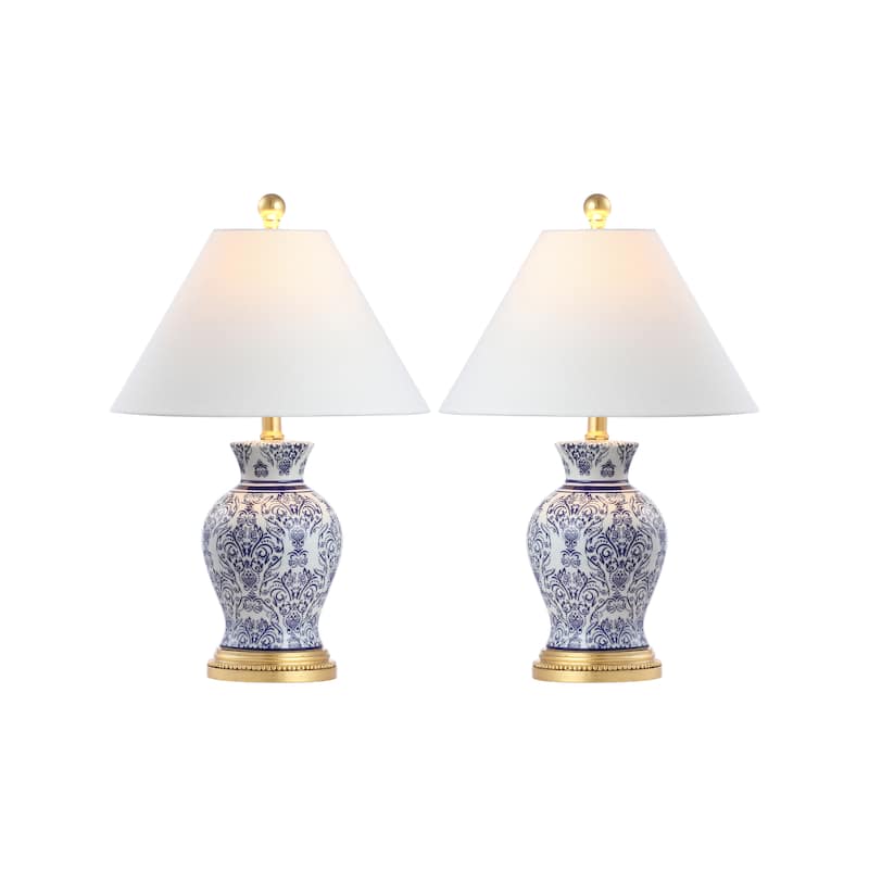 Ziggy 21" Ceramic/Iron Classic Modern LED Table Lamp, Blue (Set of 2) by JONATHAN Y - Blue/White