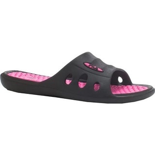 pink and black fila slides