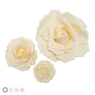 Set of 3 Large Foam Rose Flower Wall Decor Backdrop Art Crafts