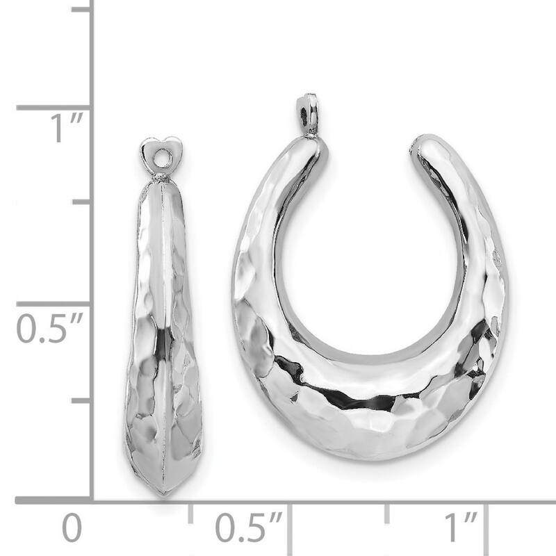 Curata 14k White Gold Hollow Polished 24x6mm Hammered Hoop Earrings - with Jackets
