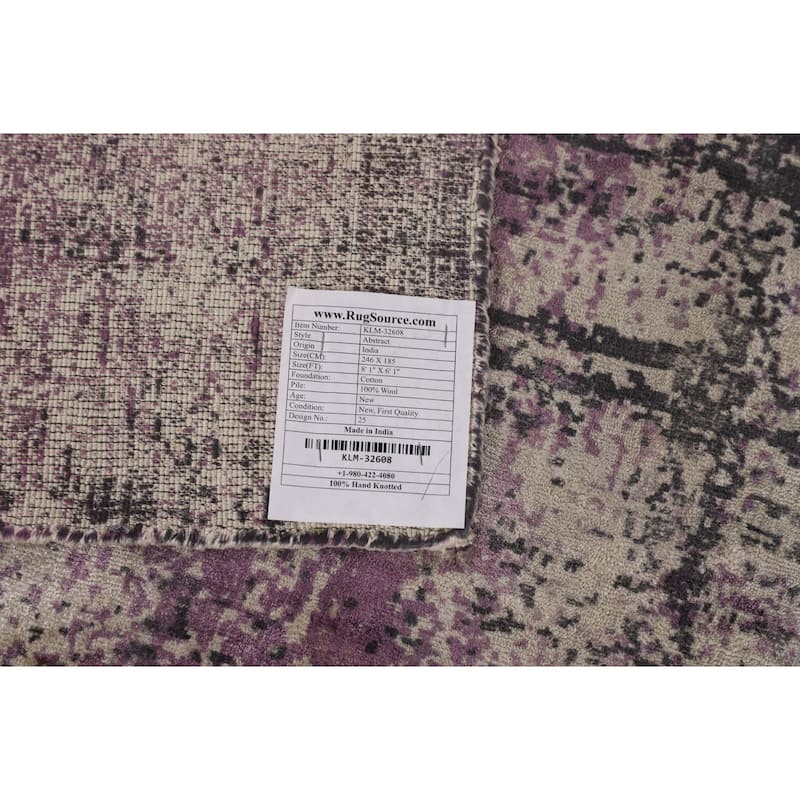 Colorful Abstract Area Rug Hand-Knotted Wool Carpet - 6'1" X 8'1"