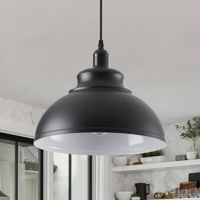 Industrial Black 1-Light Pendant Light with Metal Shade