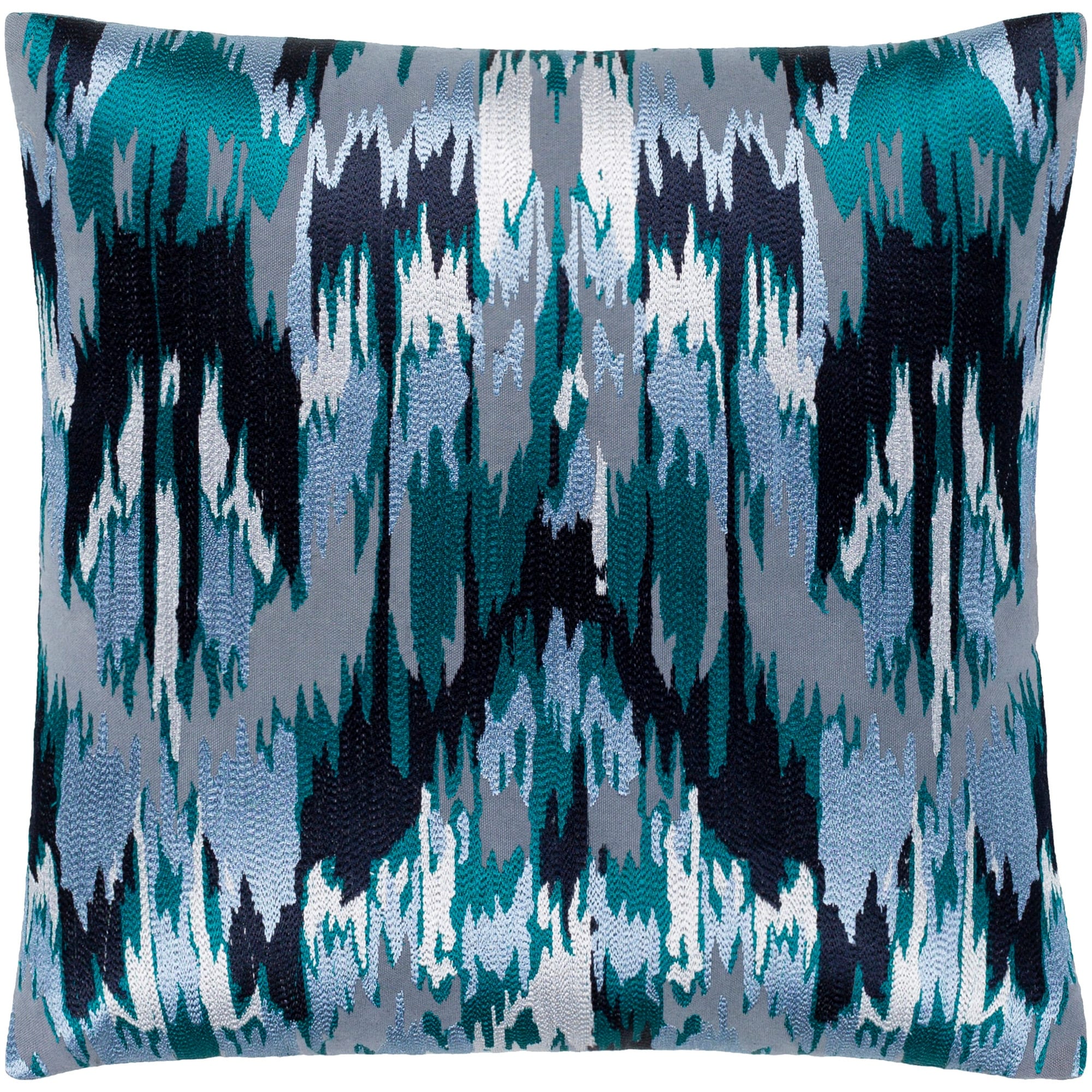 Virgil Grey & Blue Embroidered Ikat Throw Pillow Cover (18" x 18")