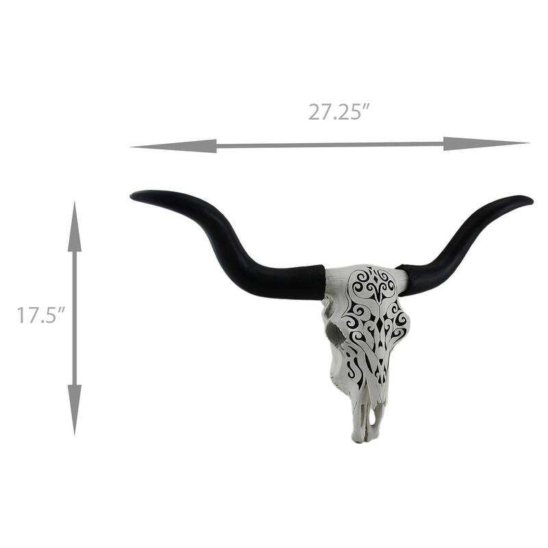 Longhorn And Lace Black & White Filigree Design Hanging Steer Skull