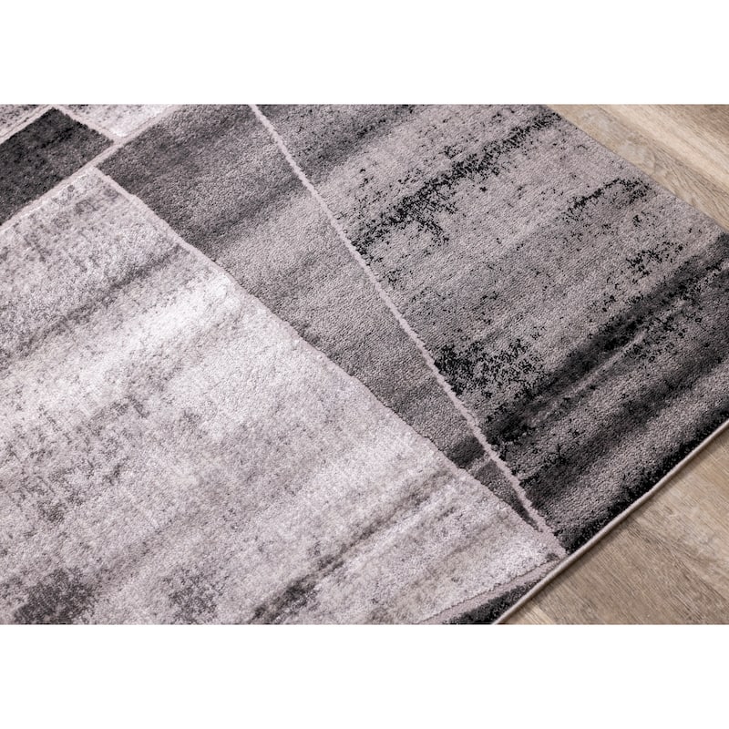 Chase Collection - Grey/Black Distressed Abstract Shapes Rug