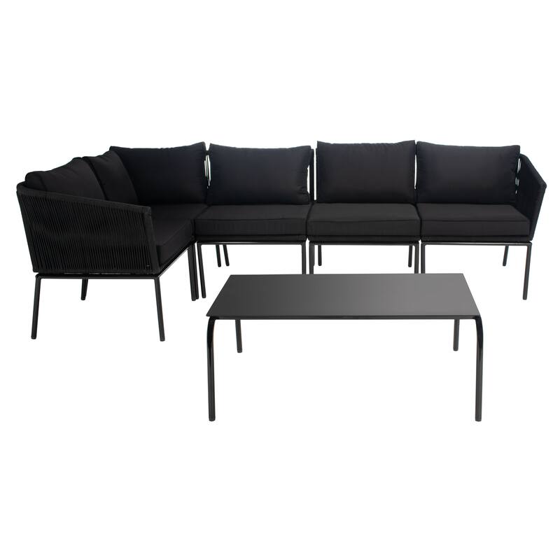 SAFAVIEH Remsin Rope Outdoor Sectional Living Set - 39"W x 26"D x 15"H - Black/Black