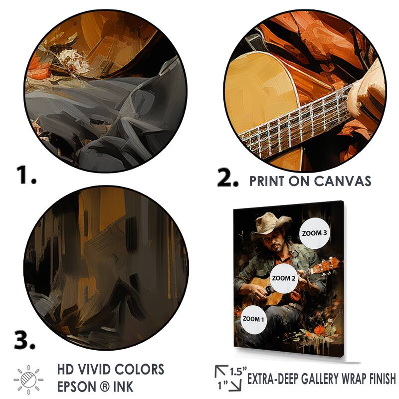 Designart "Country Music Singer In Rustic Browns" Music Wall Art