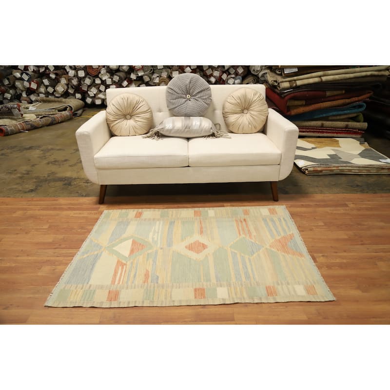 Hand Woven Oriental 100% Wool Carpet Southwestern Tribal Multi-Colored Kilim Area Rug - 4' 8'' X 3' 3''
