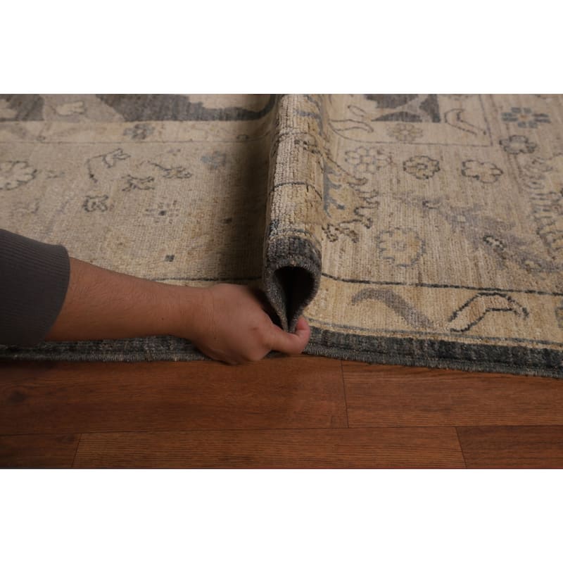 Oushak Turkish Area Rug Hand-Knotted Grey Transitional Wool Carpet - 8'10"x 11'7"