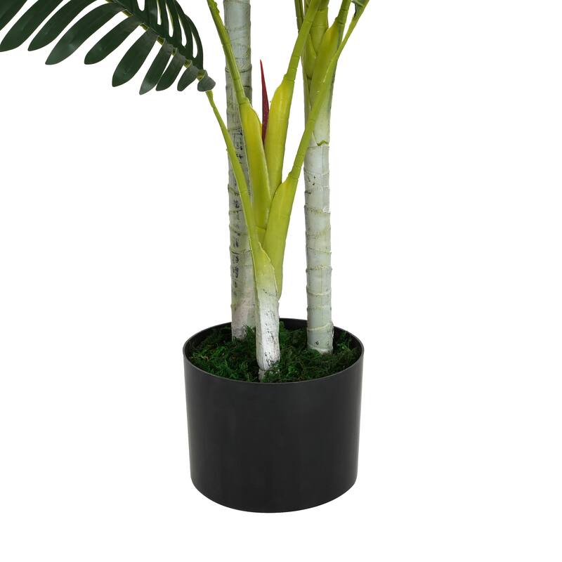 Roomfitters 61'' Artificial Palm Tree Set of 2, Tall Faux Indoor Plants with Black Plastic Pots for Home Decor, Green