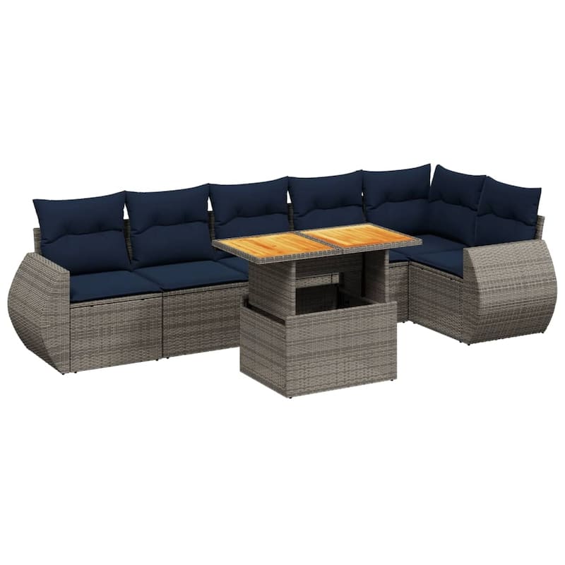 vidaXL Patio Sofa Set with Cushions Outdoor Furniture 7 Piece Poly Rattan - 24.4 x 24.4 x 27.2