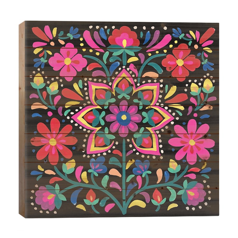 Floral Fiesta III Print On Wood by Laura Marshall - Multi-Color - 26x26x1.5