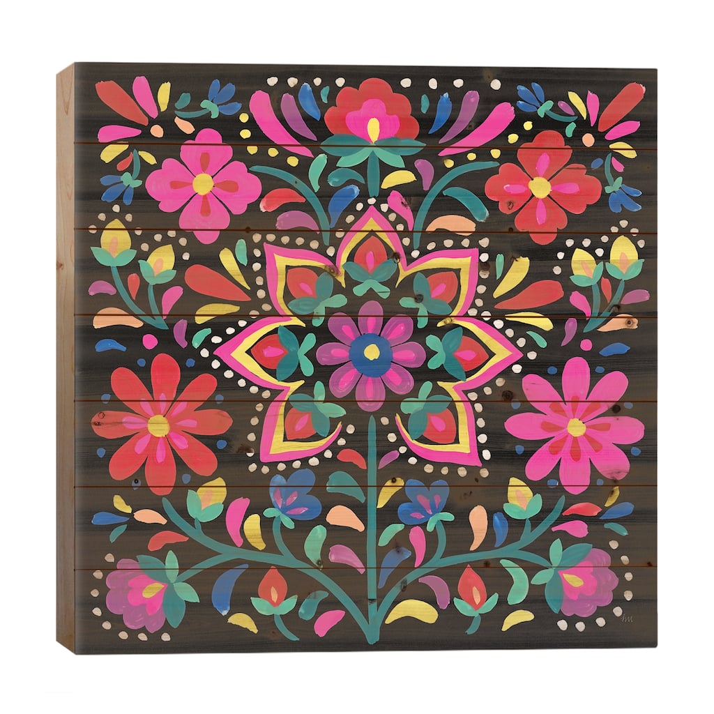 Floral Fiesta III Print On Wood by Laura Marshall - Multi-Color