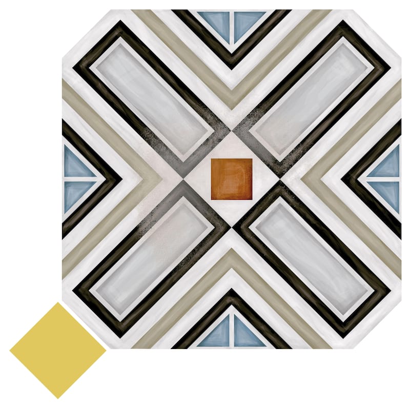 Merola Tile Vaudeville Octagon Deco Ritter with Taco Lima 7-7/8" x 7-7/8" Porcelain Floor and Wall Tile