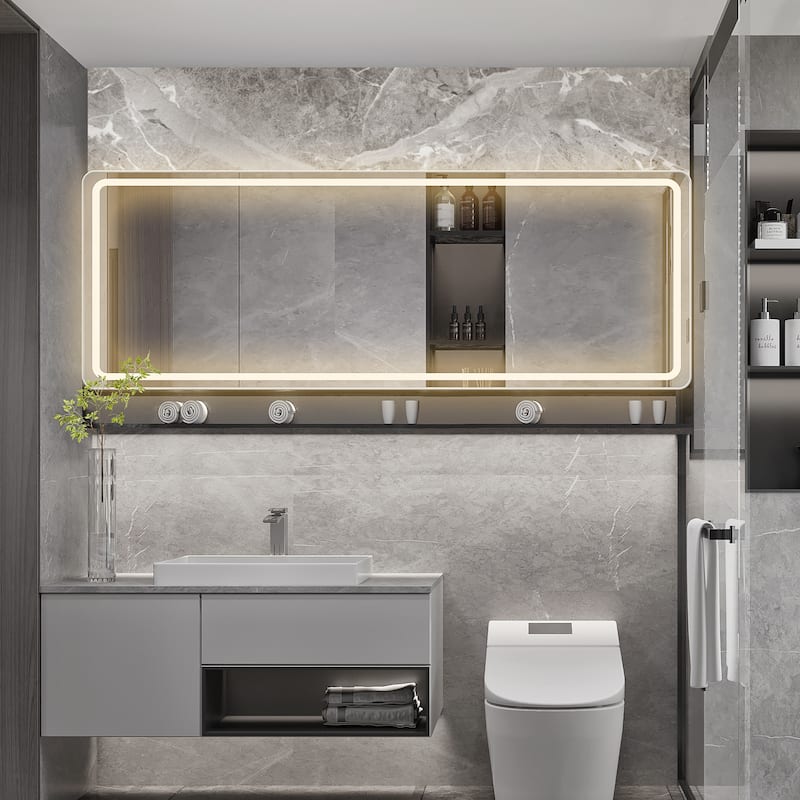 Wall Mounted Bathroom Framed LED Full Length Mirror With Dimmable Light Touch Sensor - 64*21 - 64*21