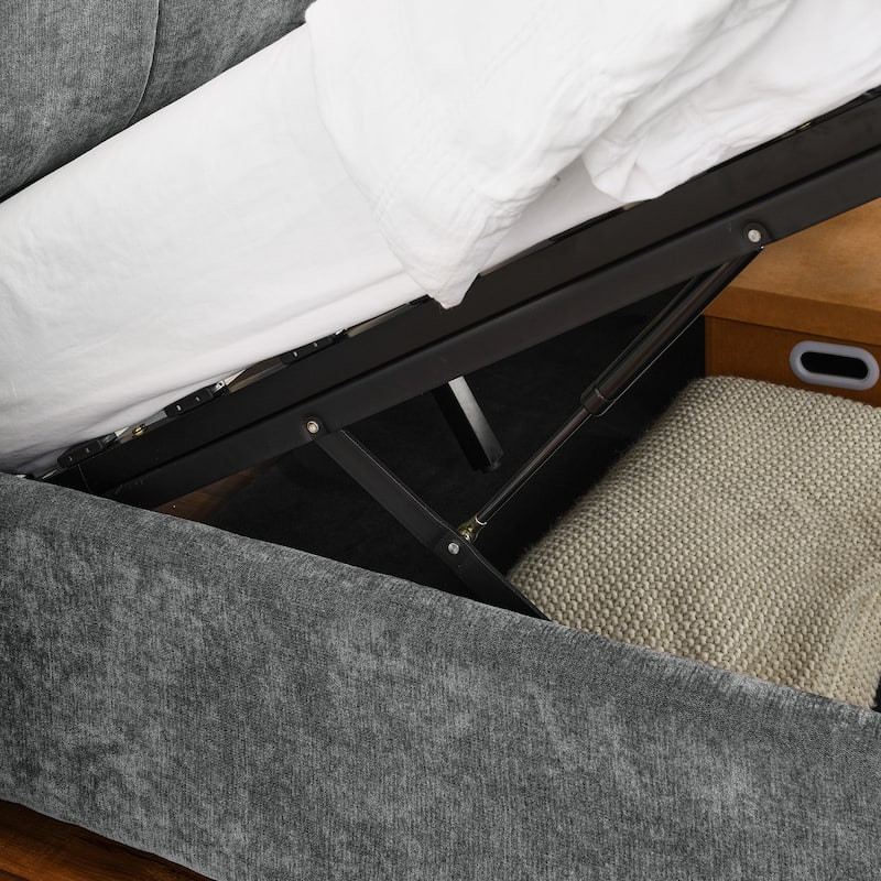 Storage Upholstered Hydraulic Platform Bed with Integrated Headboard for Bedroom
