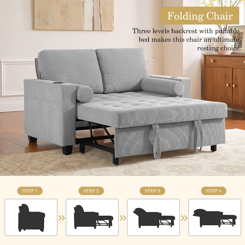 3-in-1 Pull-Out Sleeper Sofa Bed Convertible Adjustable Multi-Functional Loveseat with USB Port