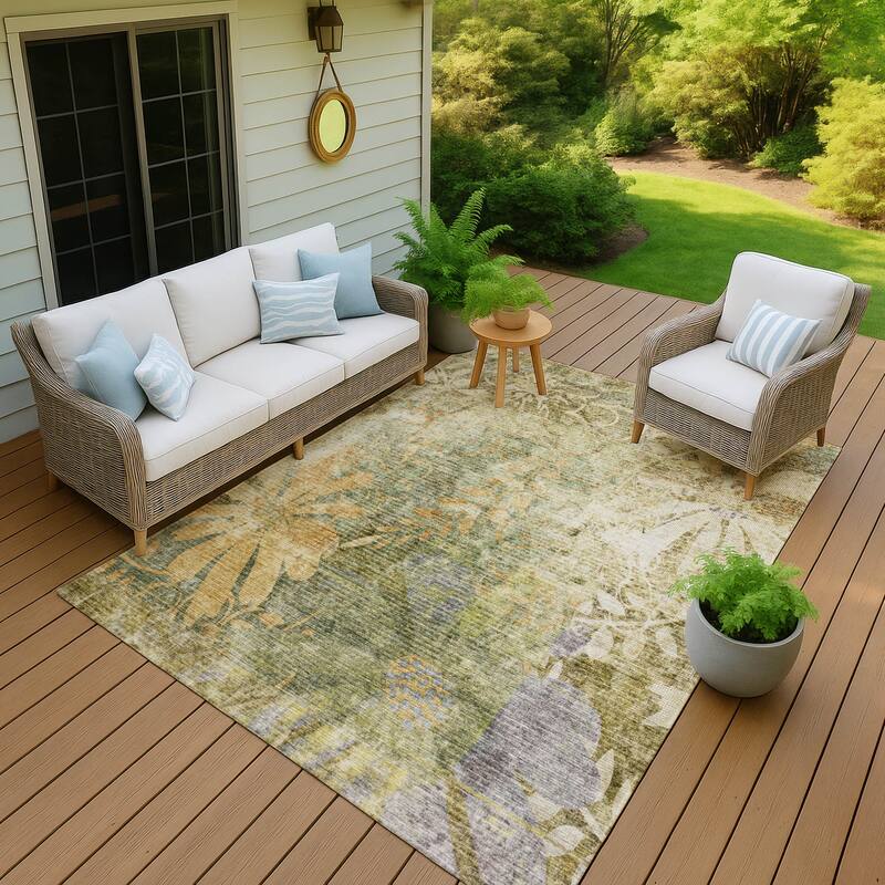 Machine Washable Indoor/ Outdoor Modern Floral Chantille Rug - Brown - 3' x 5'