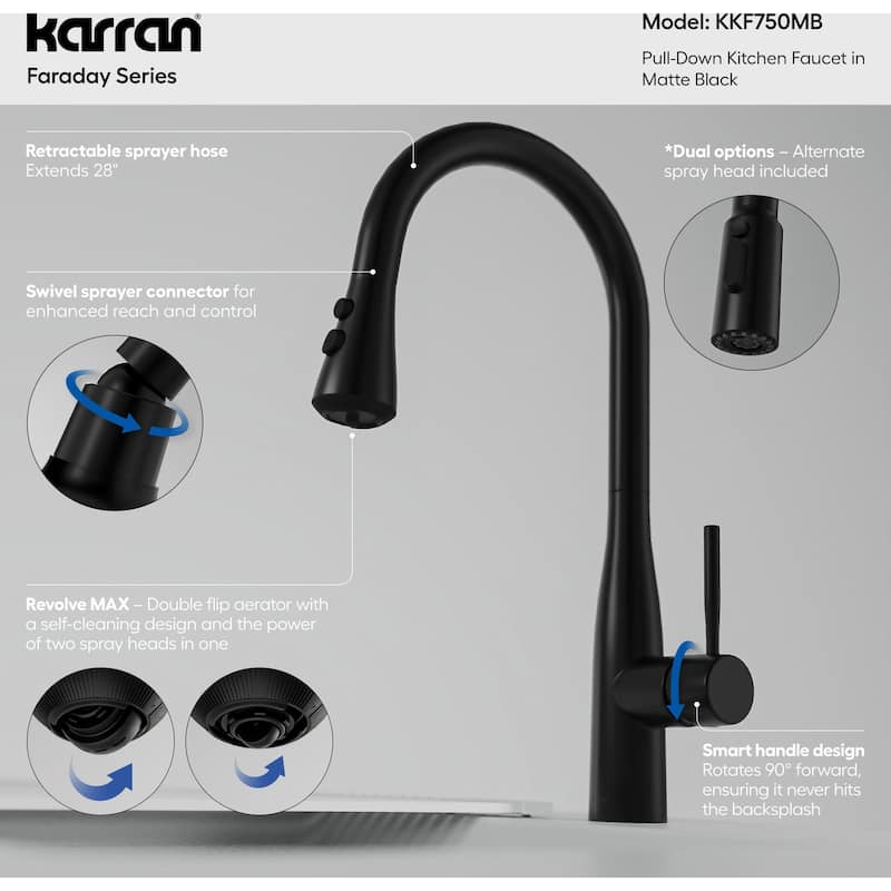 Karran USA KKF750 Faraday 1.8 GPM Single Hole Pull Down Kitchen Faucet
