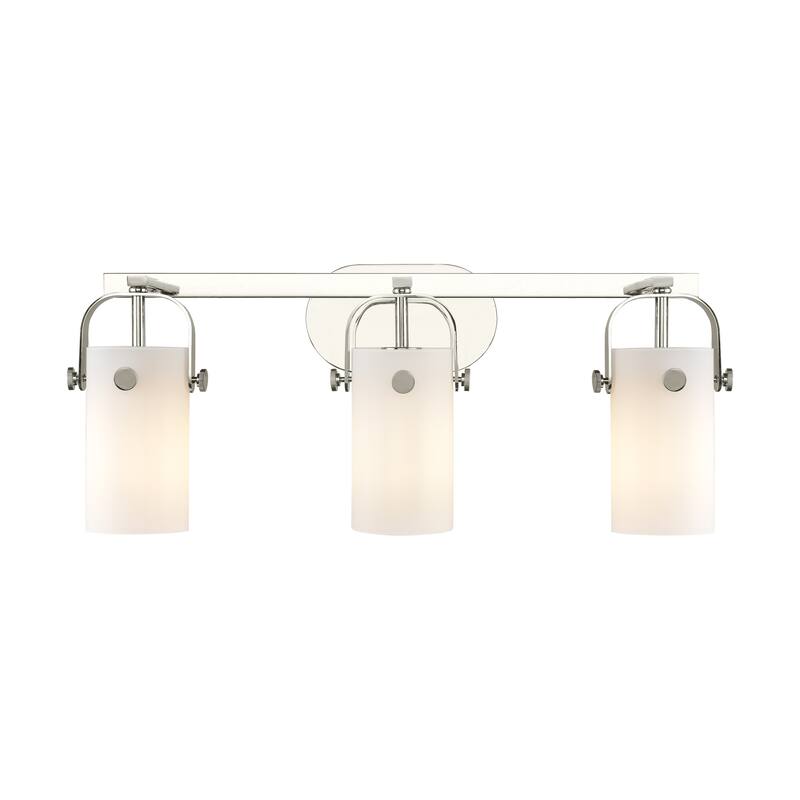 Innovations Lighting Pilaster II Cylinder - 3 Light 7" Wall-Mounted Bath Vanity Light - Polished Nickel/Matte White