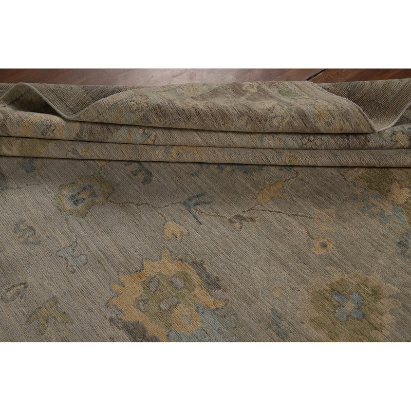 Vegetable Dye Oushak Turkish Area Rug Hand-Knotted Grey Wool Carpet - 8'10" x 11'10"