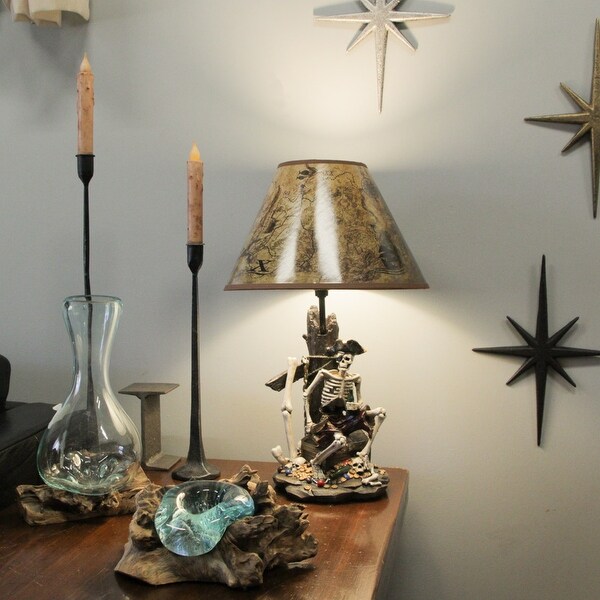 Zeckos 21 Inch Pirate Skeleton Table Lamp With Treasure Map Shade