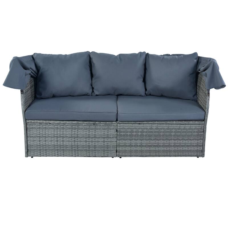 Modular Daybed Sunbed Patio Canopy Bed Wicker Conversation Set